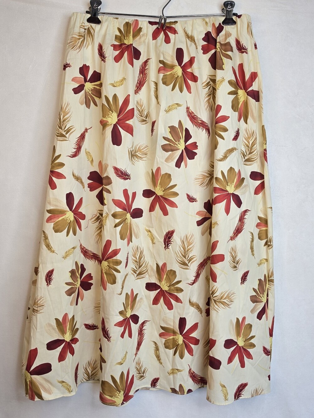 NWT Ruth by Republic Floral Feather Print Maxi Skirt Cotton Large